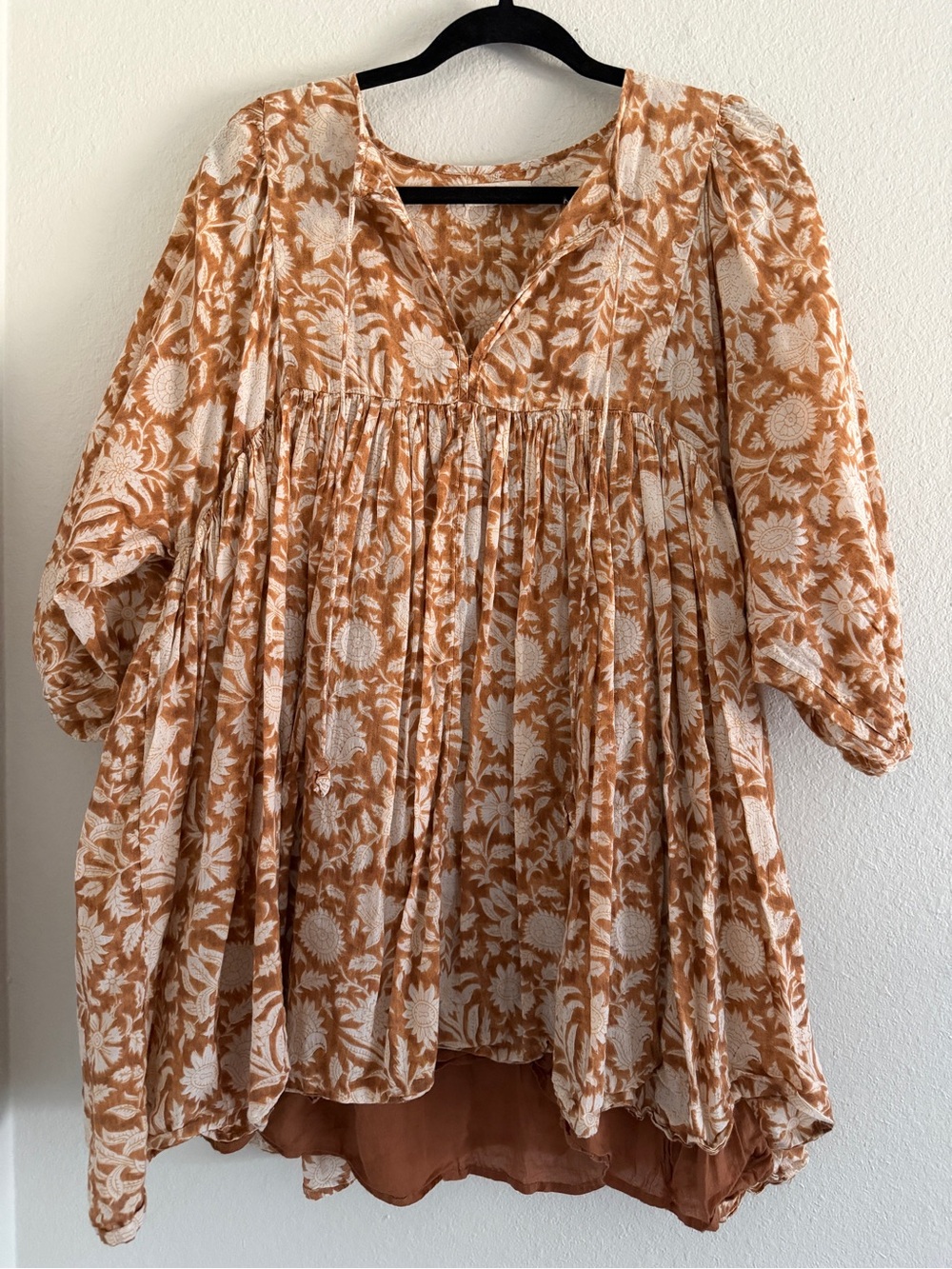 Natural Life Women's Floral V-Neck 3/4 Sleeve Flowy Dress M Cotton